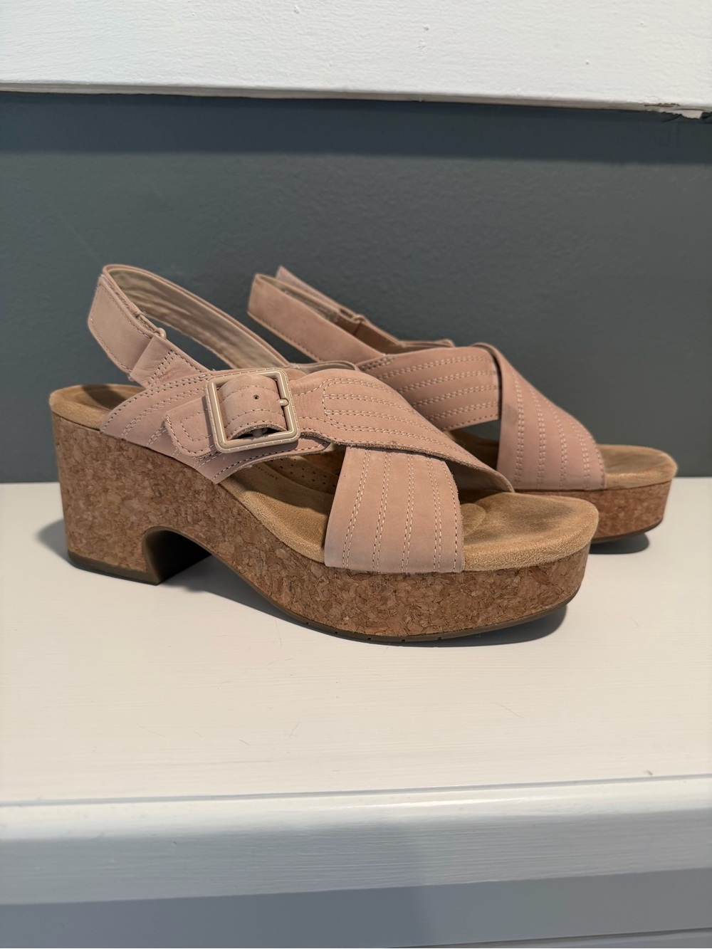Clark’s Nerisa West Sand Nubuck Platform Slingback Sandals Size 9 - Picture 1 of 12